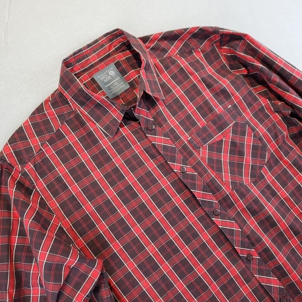 Mountain Hard Wear Men's Long Sleeve Button Shirt Red Windowpane Plaid L